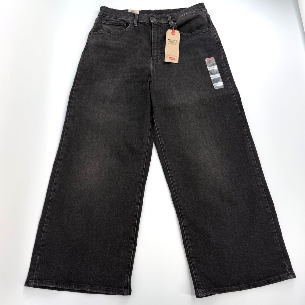 Levis Mile High Cropped Wide Leg Jeans Womens 30 Black NEW High Rise Stretch